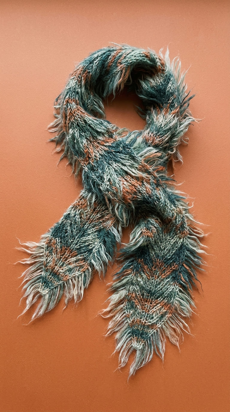 Neck scarf with tapered ends and feather like