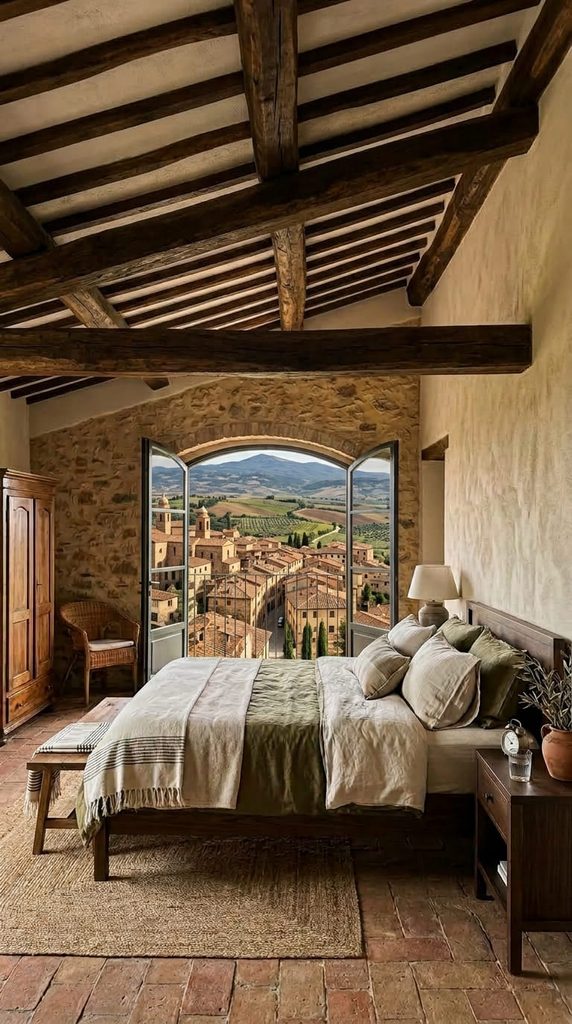 Rustic Wood Ceiling Beams in tuscan bedroom