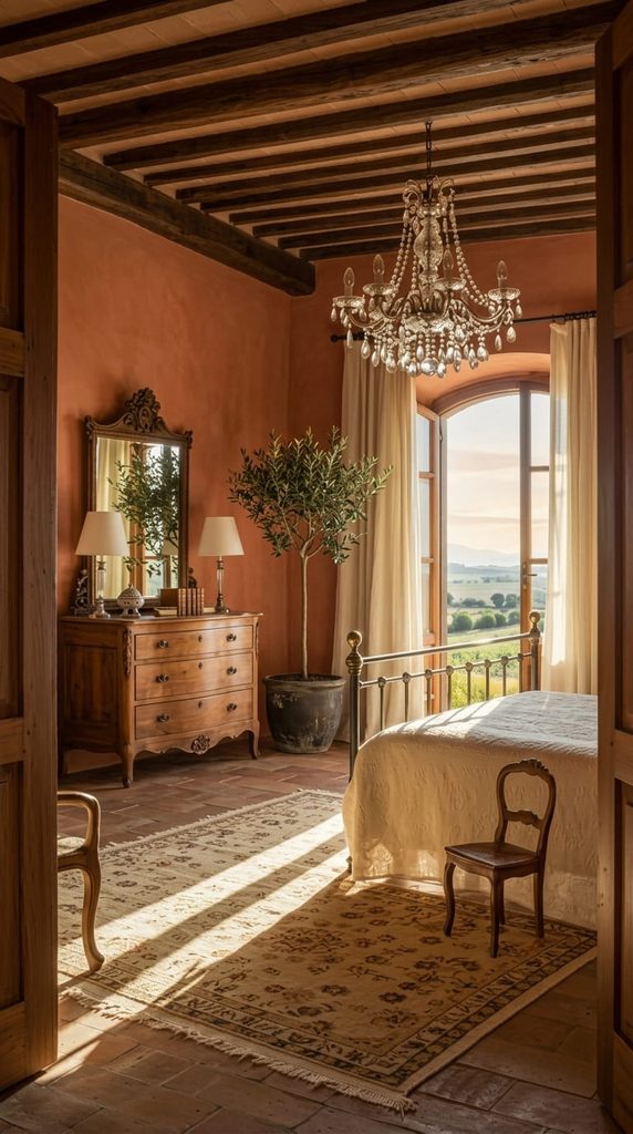 Warm Terracotta Walls in tuscan bedroom