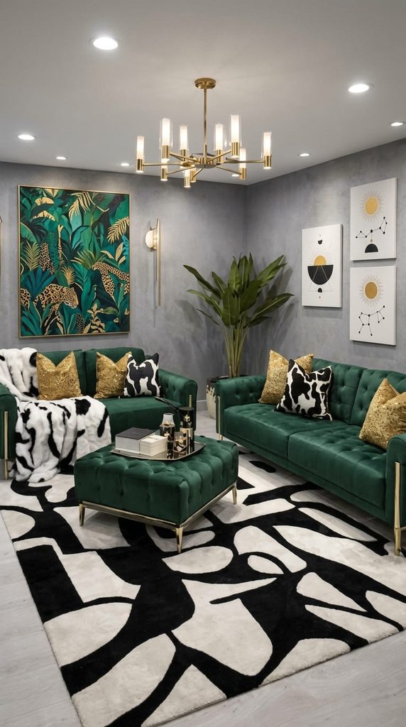 Bold statement color sofa design in emerald green