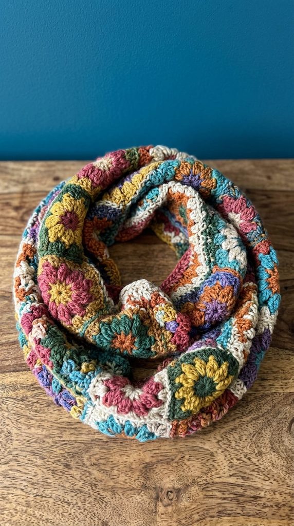 Infinity crochet scarf in a floral colorway