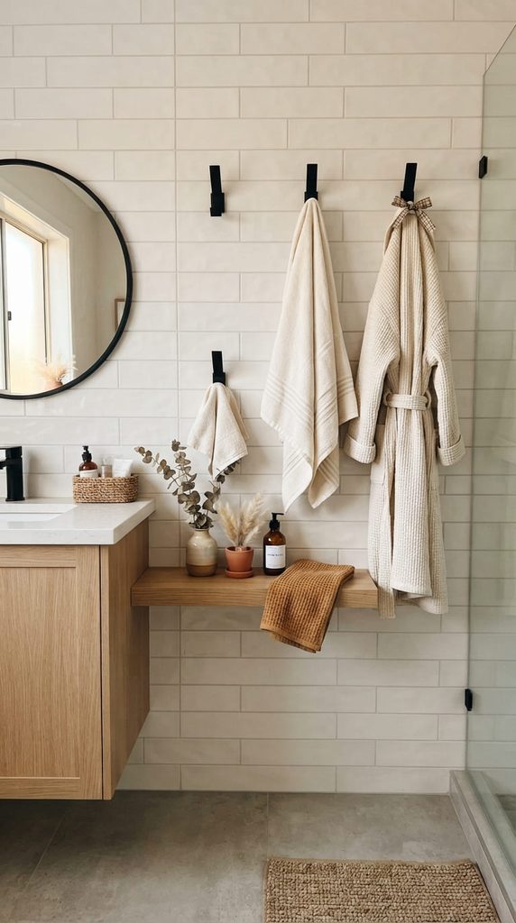 robe and towel hook display fall bathroom decor