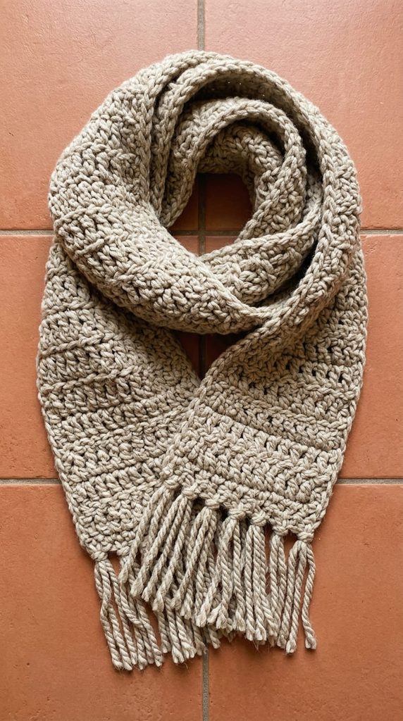 Thick chunky crochet scarf in neutral color