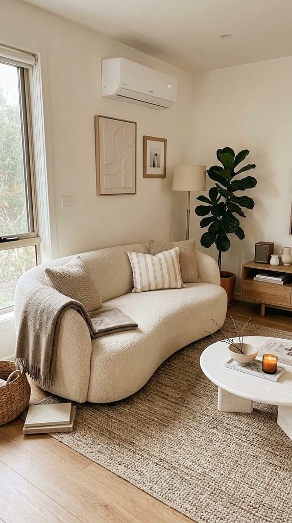 Boucle fabric sofa design in neutral tone