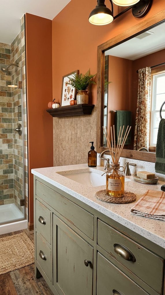 reed diffuser styled for fall bathroom decor