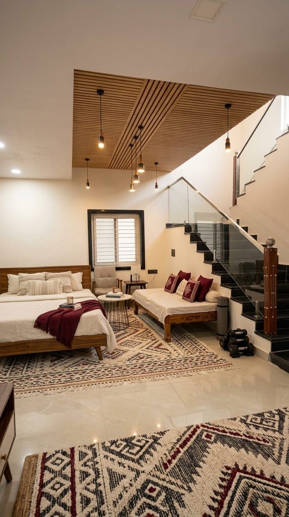 large-area-rug-basement-bedroom