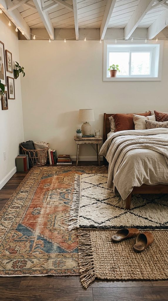 layered-rugs-basement-bedroom