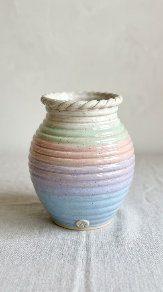 oil pot finished with a soft pastel colored glaze