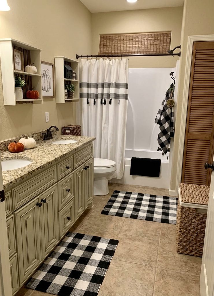 fall bathroom decor idea plaid buffalo check towels