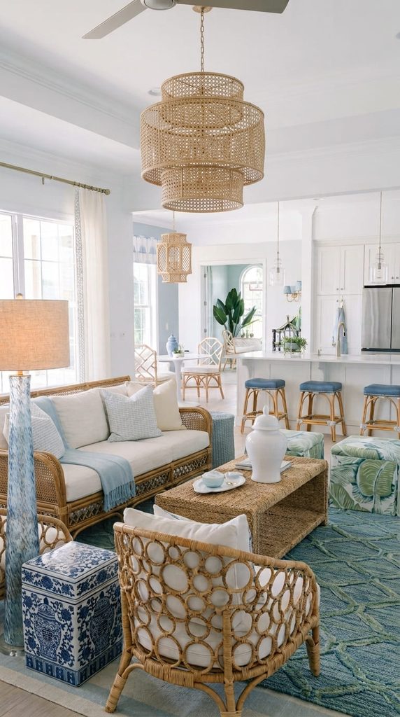 Rattan and cane sofa design idea for a coastal living room