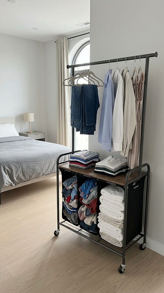 Slim rolling cart closet organization