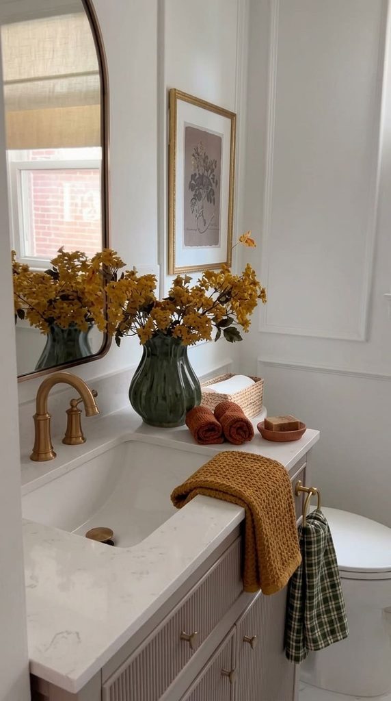 fall hand towel swap for guest bathroom decor