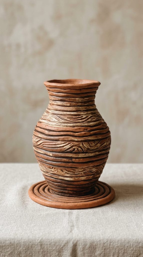 Coil pot built on a flat spiral coiled base