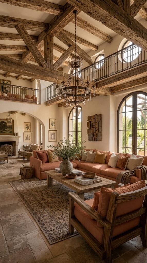 Tuscan style sofa design in warm terracotta tone