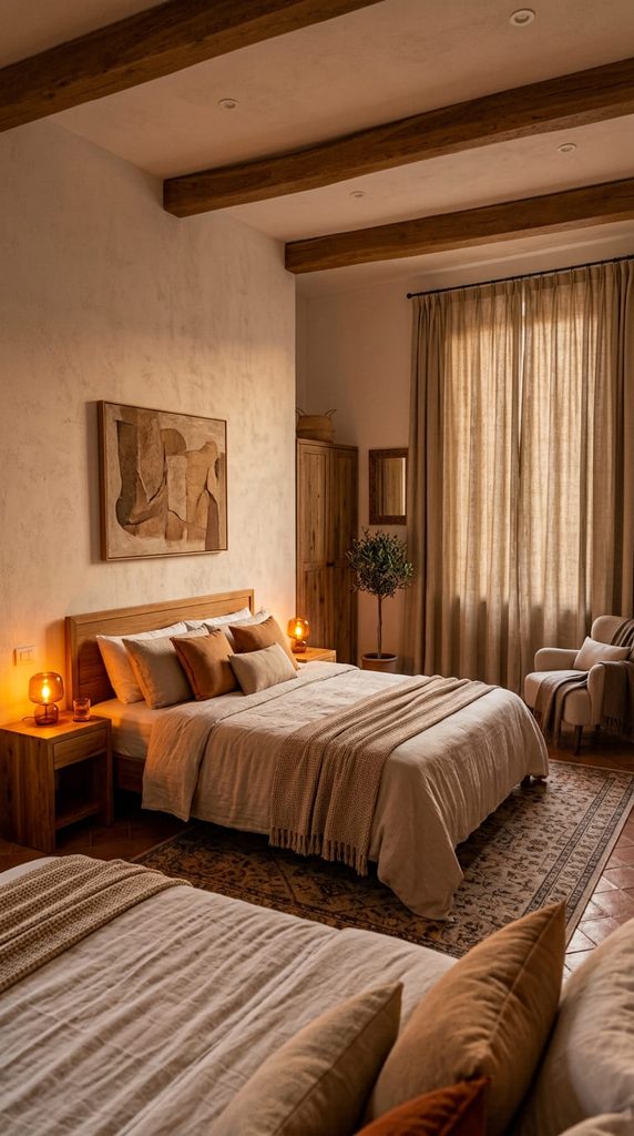 warm amber toned lighting in tuscan bedroom