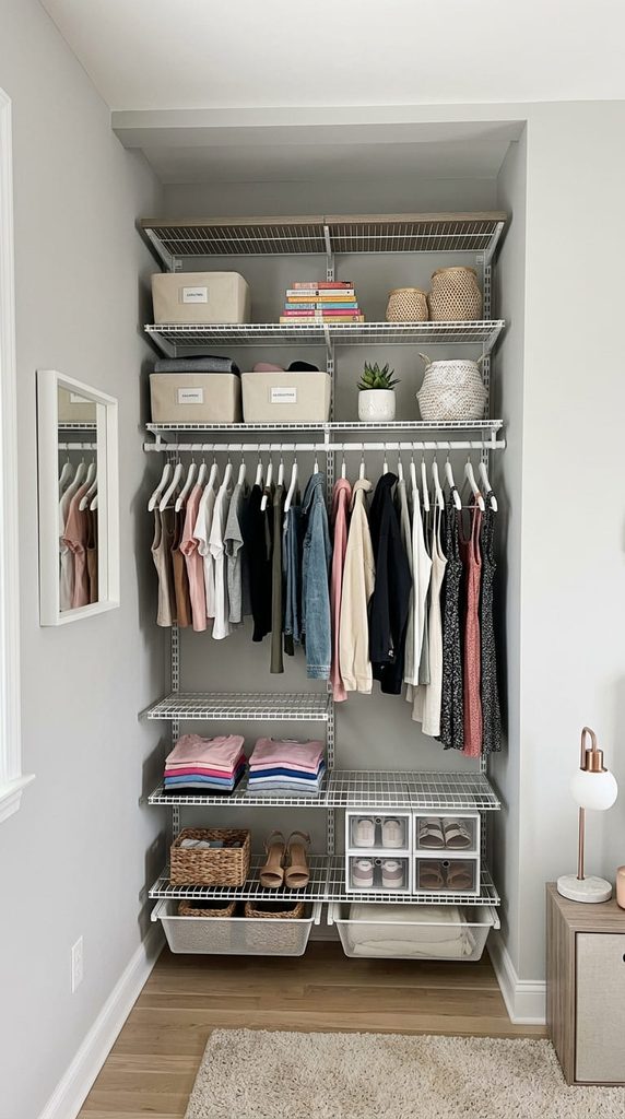 Adjustable wire shelving closet