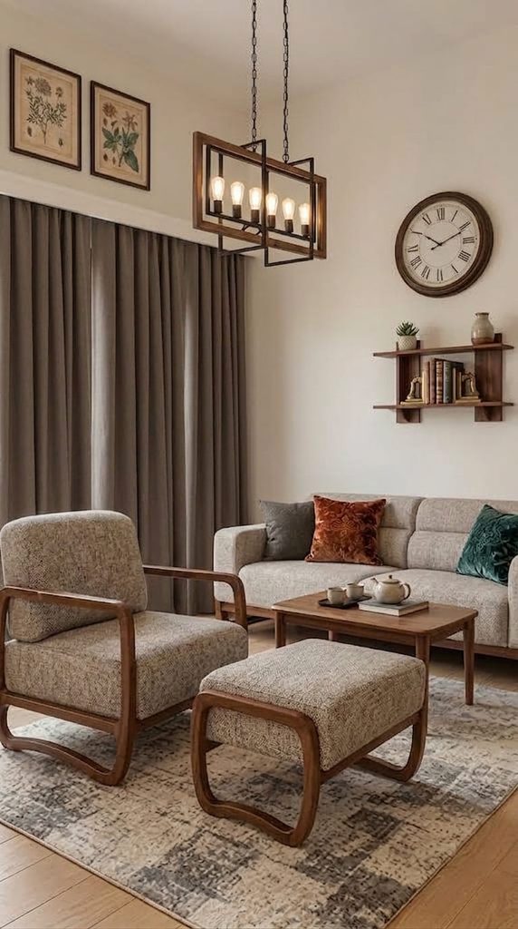 Wooden sofa design idea with exposed wood arms