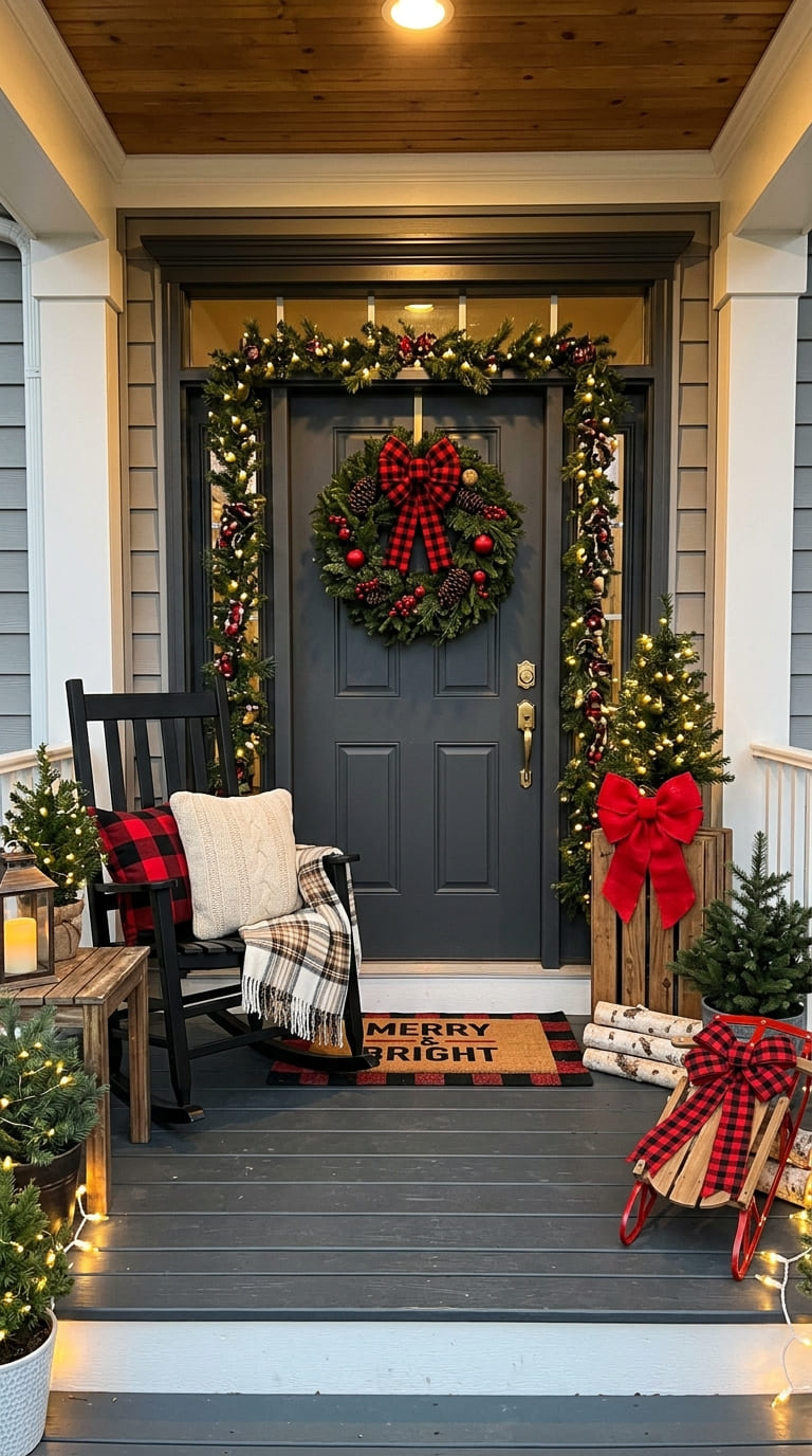 Buffalo Plaid and Red Bow Porch