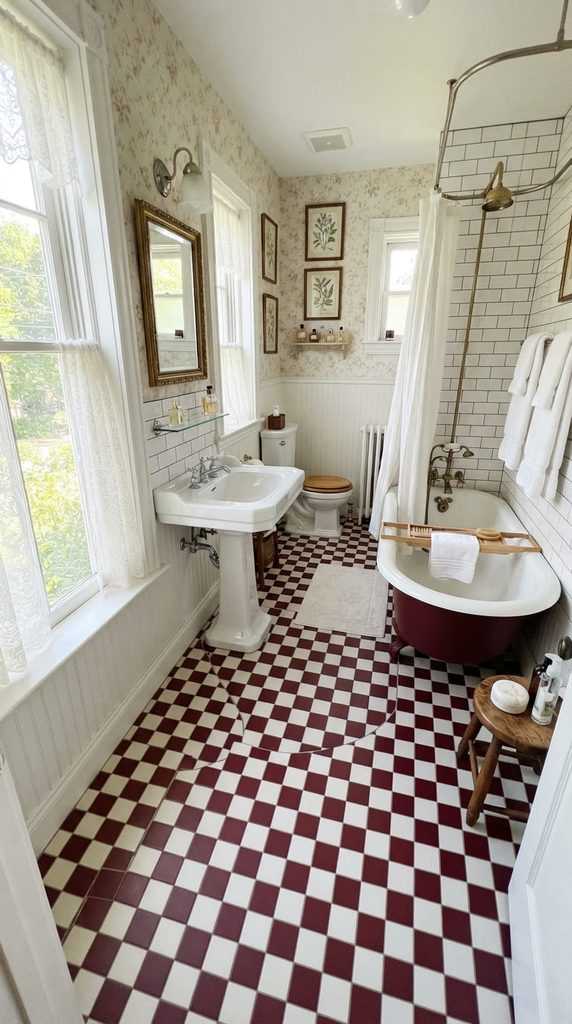 Burgundy And White Checkerboard Floor