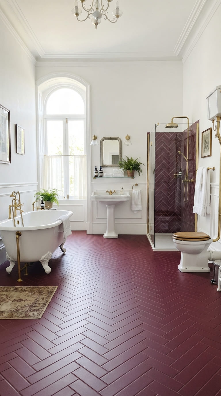 Burgundy Herringbone Floor Tile