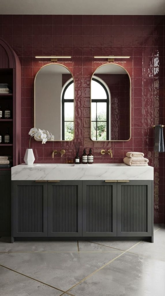 Glossy Burgundy Tile Backsplash