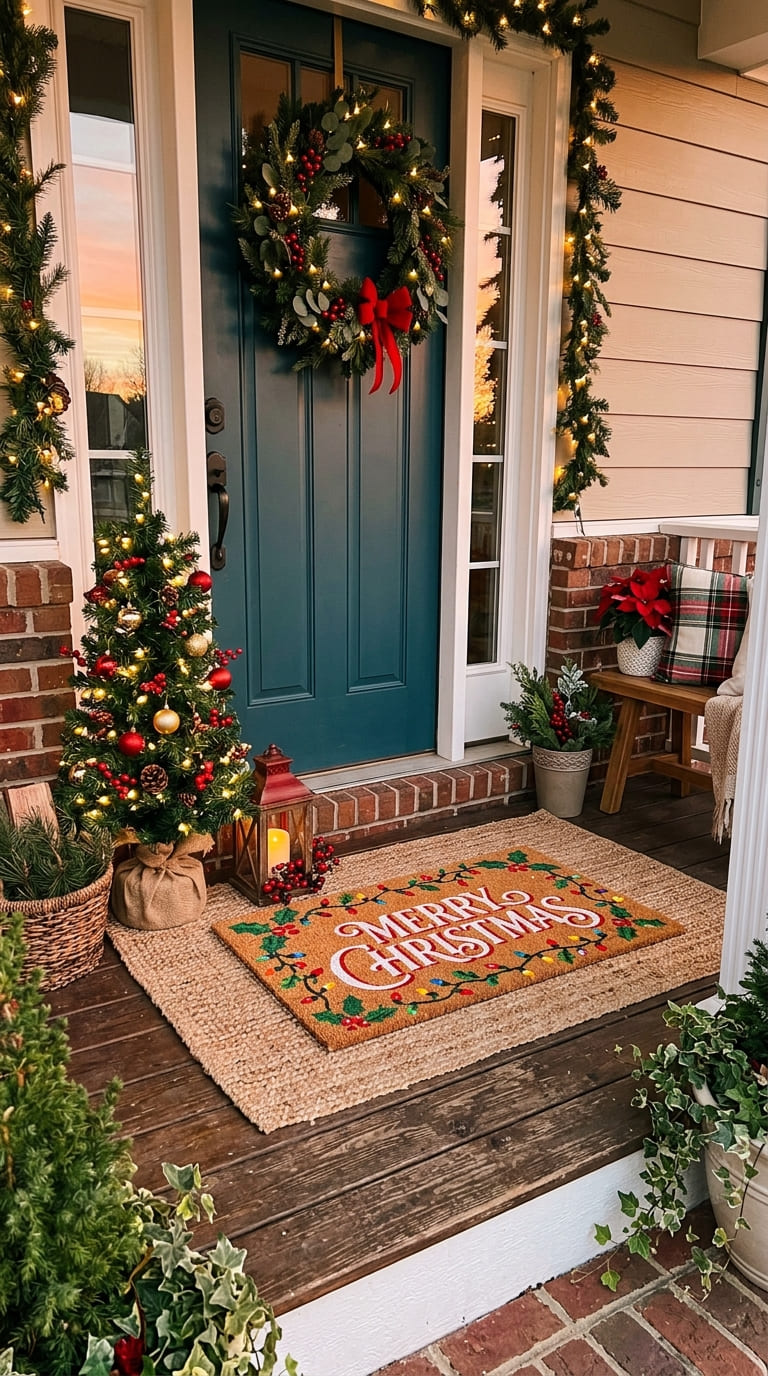 Holiday Doormat Layered on a Rug