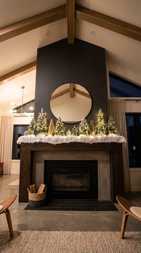 Mantel with faux snow