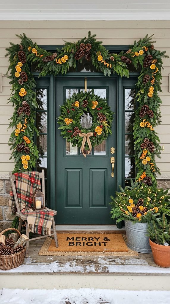 Natural front porch Christmas decor 