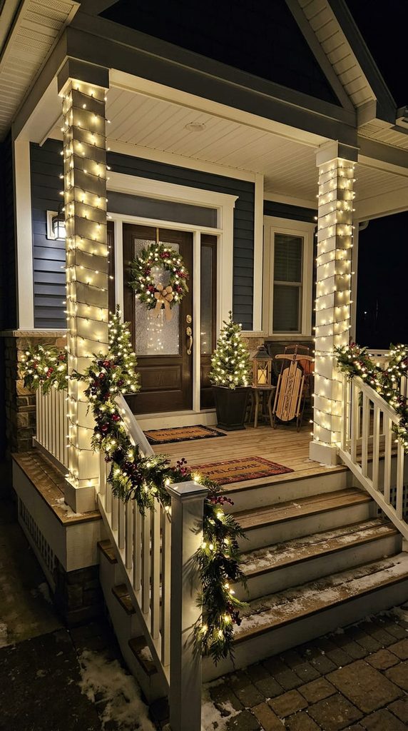 Warm White String Lights on Rails and Columns