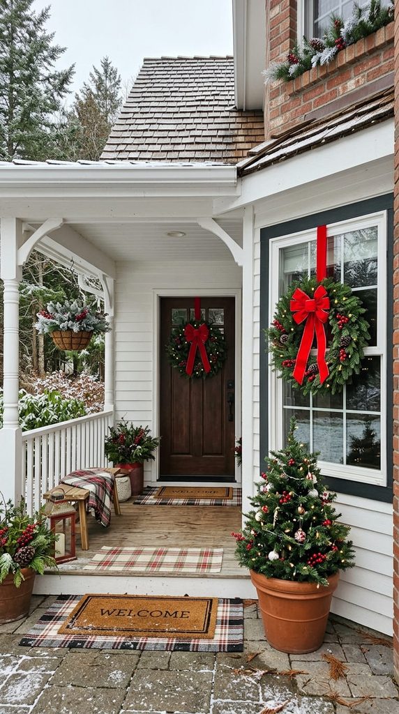 Window wreaths front porch Christmas decor