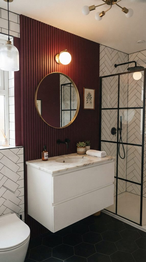 burgundy-bathroom-accent-wall