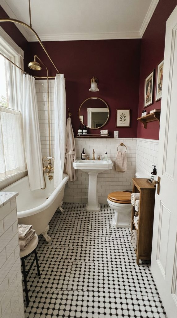 burgundy-bathroom-half-wall