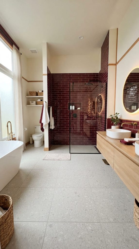 burgundy-bathroom-subway-tile-shower