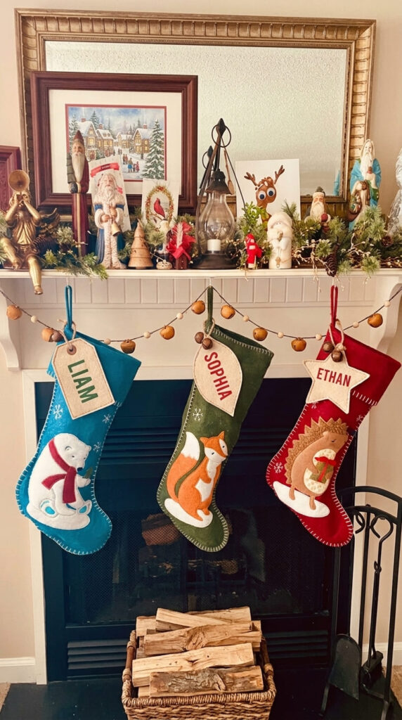 handmade no-sew felt Christmas stockings with name tags