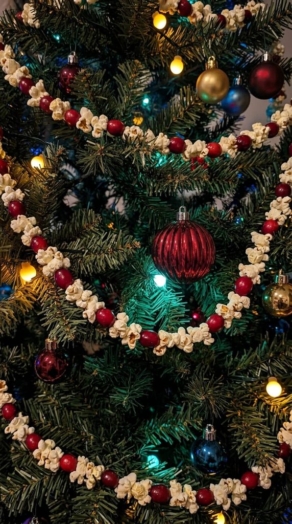 popcorn and cranberry garland DIY Christmas tree