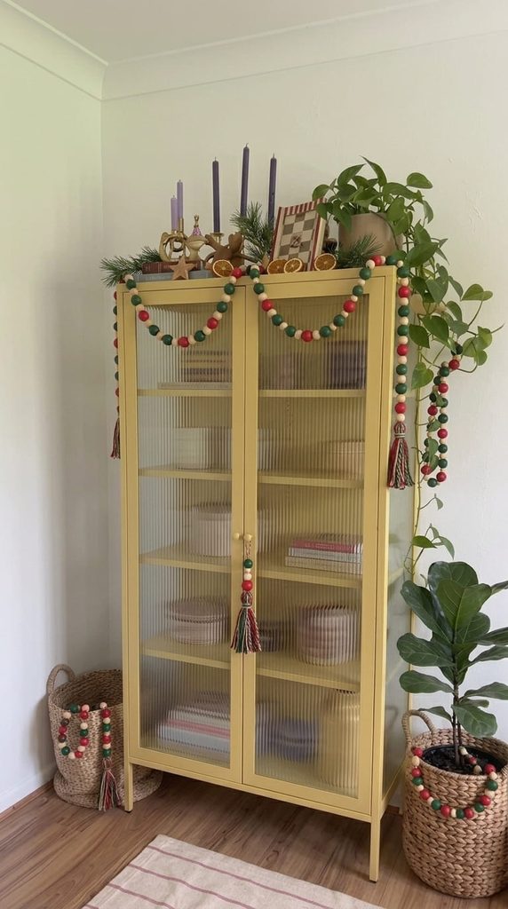 wooden bead garland with tassels as DIY Christmas decor